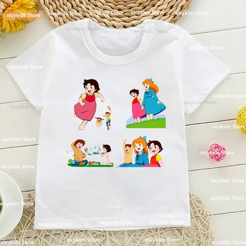 футболка для мальчиков/Футболка для девочек, Забавная футболка для девочек с рисунком Хайди и семьи, Милая одежда для девочек, Летняя детская футболка, белый топ