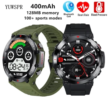 Спортивные часы для мужчин в стиле милитари, зеленые, для совершения звонков по BT, частота сердечных сокращений 100 +, спортивный режим, фитнес-трекер, умные часы AK45