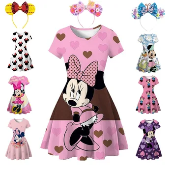 Платье принцессы с Микки и Минни Маус для девочек Disney, Детский костюм, Милое короткое платье с Микки Маусом для маленьких девочек, платье для вечеринки в честь дня рождения