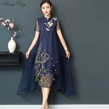 Новое Длинное платье Ципао Чонсамс, Китайское Традиционное платье С Летними цветами, Винтажное платье, Восточные халаты V922