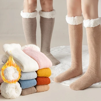 Женские носки-тапочки, Пушистый Уютный Домик, зимний флис, мягкие, теплые, удобные, толстые Рождественские захваты, Домашние Длинные Короткие носки