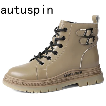 Autuspin, Новое поступление, женские ботинки, Модная женская повседневная обувь из натуральной кожи на плоской платформе, Уличный стиль, короткие Пинетки