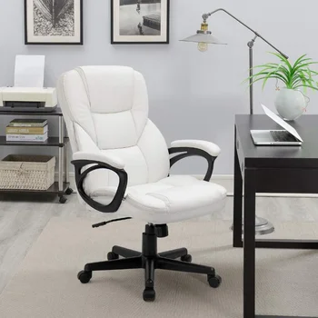Офисное кресло для руководителей из искусственной кожи Lacoo с высокой спинкой и поясничной поддержкой, белое офисное кресло, эргономичное