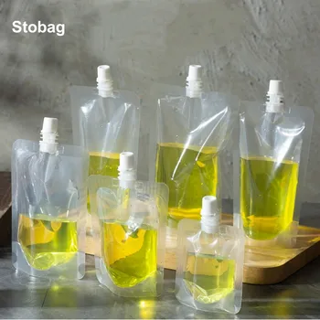 StoBag 100шт Прозрачная Насадка для питьевой жидкости Сумка Для Упаковки Соков и Напитков Прозрачные пластиковые Портативные Герметичные пакеты для хранения