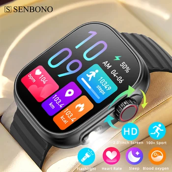SENBONO Новые 2,01-дюймовые HD Смарт-часы с большим экраном и Bluetooth-вызовом Для мужчин и женщин, 100 + Спортивные Температурные смарт-часы для Xiaomi Huawei