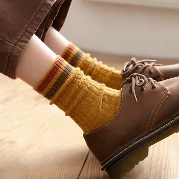 Модные Полосатые Осенне-зимние женские носки В Японском Стиле Для школьниц, Толстые теплые носки, Женские Винтажные Теплые носки в стиле Харадзюку