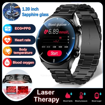 Новые умные часы из сапфирового стекла ECG + PPG Для Мужчин, уровень сахара в крови, липиды в крови, Температура тела, Мониторинг здоровья, Лазерная терапия, Умные часы