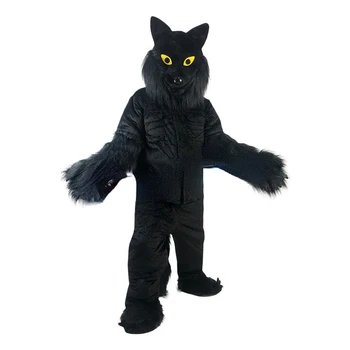 Талисман-волк, Черный длинношерстный костюм из меха, Костюм ходячей куклы-животного, Костюм для представления, мероприятие Banyan