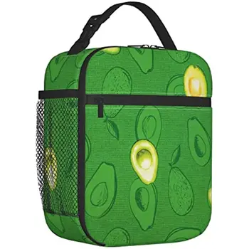 Зеленая Изолированная сумка для Ланча с Авокадо, Многоразовый Ланч-бокс-холодильник для Женщин, Мужская Сумка-тоут для Ланча с Боковым карманом для Школы, Путешествий, Работы