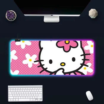 Клавиатура для ПК Hello Kitty RGB, коврик для мыши, светодиодный светящийся коврик для мыши, резиновый коврик для игрового компьютера