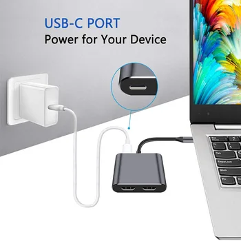 USB C-Двойной HDMI-совместимый адаптер 4K с Тройным Дисплеем, Видео Конвертер USB C в 2 USB-концентратора, Усилитель Звука Для iPad Air