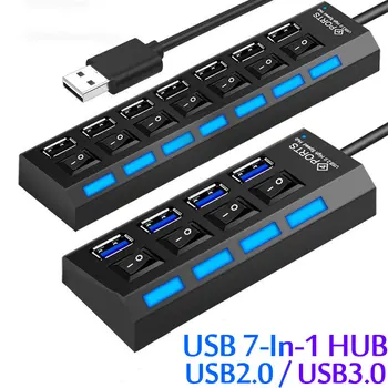 USB 2,0 Концентратор USB Hub 2,0 Мульти USB Разветвитель Концентратор Использовать Адаптер Питания 4/7 Портов Множественный Расширитель USB 3,0 Концентратор с Переключателем 30 см Кабель