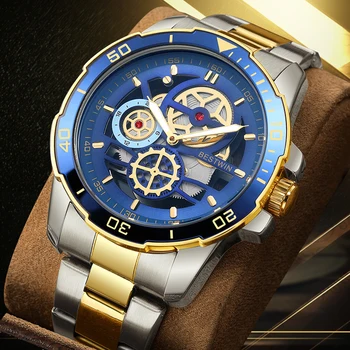 Водонепроницаемые мужские часы-скелет из нержавеющей стали 2023, лучший бренд класса люкс, прозрачные механические спортивные мужские наручные часы