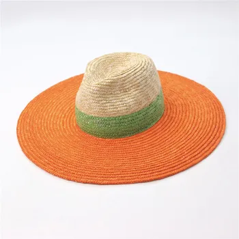 202308-июнь-цвет в стиле пэчворк ins, летняя женская фетровая шляпа из натуральной соломы с широкими полями для пляжного отдыха, женская джазовая панама для отдыха