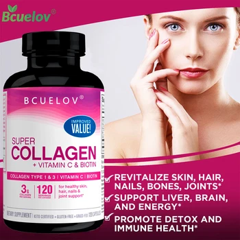 Супер Коллаген, Витамин С и биотин, Отбеливающий, Восстанавливающий Кожу, Уменьшающий Морщины, Поддерживающий Здоровье Волос, ногтей, Суставов.