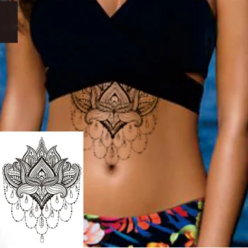 Сексуальная Накладная татуировка на талию для девушек, женщин, на спине или груди, Большой Цветок Лотоса в стиле хны, Водонепроницаемая временная татуировка, боди-арт