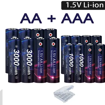 AJNWNM 3000 МВтч 1,5 В AA Аккумуляторные Батареи + 1000 МВтч 1,5 В AAA Аккумулятор Литий-ионный AA AAA Аккумуляторная Батарея для Камеры Игрушки
