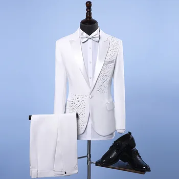 2023 Высококачественный мужской костюм (смокинг + брюки), новый модный показ, красивый смокинг с бриллиантами, комплект из двух предметов для певицы Бельканто