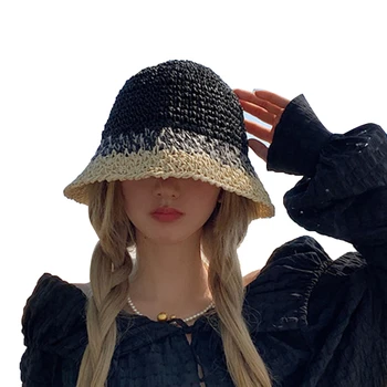 Модная вязаная крючком шляпа от солнца, Женская летняя соломенная пляжная шляпа ручной работы, рыбацкие кепки, универсальная дышащая панама
