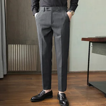 Новые осенне-зимние повседневные брюки в широкую прямую полоску в классическом стиле, модные мужские брюки в деловом стиле, версия брюк slim fit - три цвета
