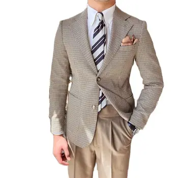 Новая модная одежда Для мужчин, клетчатый однобортный костюм с зубчатым отворотом, 2 предмета, приталенный костюм для Жениха, Свадебная официальная одежда