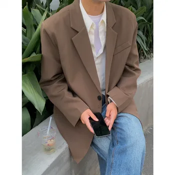 Негабаритный однотонный Блейзер, мужская мода, Светский мужской Пиджак, Корейский Свободный Повседневный Пиджак, Мужской Офисный формальный Блейзер
