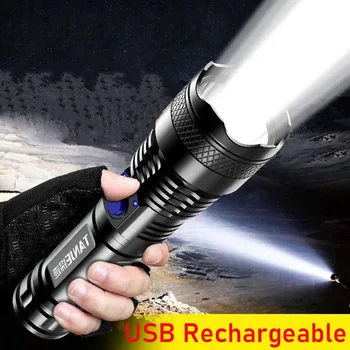 Мощный светодиодный фонарик, водонепроницаемый USB-фонарик для зарядки, батарея 18650, сильная световая вспышка для кемпинга на открытом воздухе, Пеший туризм