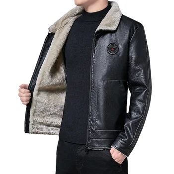 Красивые мужские Зимние новые кожаные куртки, Осенне-зимнее меховое пальто с начесом, теплая меховая куртка из искусственной кожи, Байкерские теплые кожаные куртки S-4XL