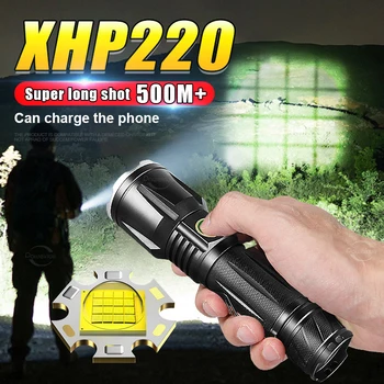 Супер XHP220 мощные светодиодные фонари XHP70 Мощный тактический фонарик Перезаряжаемая вспышка для Кемпинга ручной фонарь