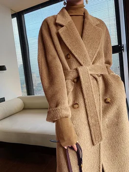 Женское зимнее утолщенное теплое шерстяное пальто средней длины Senior sense из альпаки