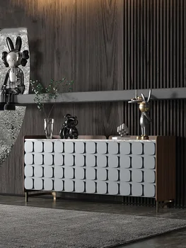 Итальянский минималистичный мраморный обеденный шкаф для хранения Современная легкая роскошь в бытовой каменной панели на веранде, шкаф для гостиной