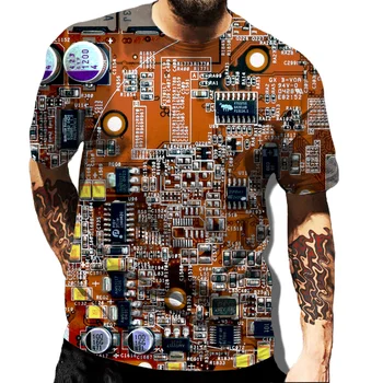 Футболка с электронным чипом в стиле хип-Хоп, Мужская персонализированная футболка с 3D машинным принтом большого размера в Стиле Харадзюку, Летняя футболка с коротким рукавом, футболка
