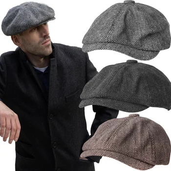 Мужская Повседневная шерстяная шляпа-берет в полоску, Классические ретро-шляпы газетчиков в британском стиле, Весенне-осенняя универсальная кепка для отдыха, Спортивная кепка от солнца