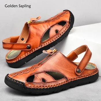 Golden Sapling/Модные мужские Сандалии, Дышащая летняя пляжная обувь, Классическая обувь для отдыха на плоской подошве, Мужская Повседневная обувь, Ретро-сандалии без застежки