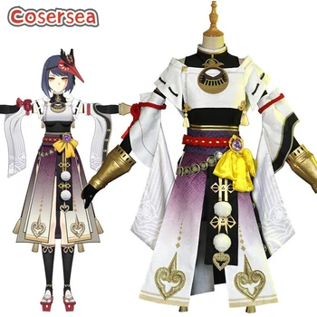 Cosersea Game Genshin Impact Kujou Sara, Косплей-костюм, Женское платье, наряды на Хэллоуин, полный комплект с маской