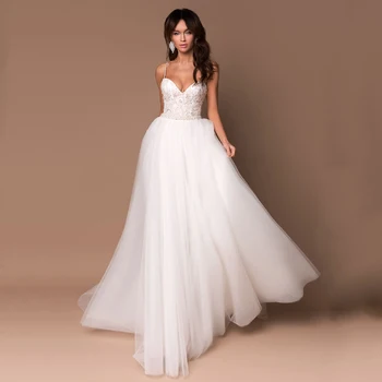Свадебные платья на бретельках 2022, Кружевные Свадебные платья из тюля с большим бантом, Vestidos De Novia, платье принцессы для невесты