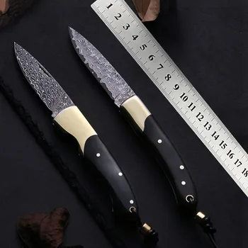 Карманный нож Дамасский Складной Фруктовый нож Для охоты в джунглях на открытом воздухе, Инструмент для выживания в кемпинге, EDC, Ножи, Портативная ручка из черного дерева