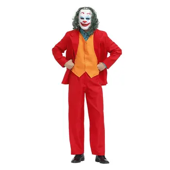 Мужской костюм клоуна, 4 шт./компл., костюмы для Косплея Джокера, Хэллоуин, Маскарад, Цирк, Стиль Ужасов, Забавная одежда для вечеринок