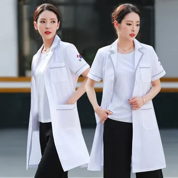 униформа для работы в салоне красоты в белом халате, женская с длинными рукавами и серой каймой, сшитая специально для физиотерапевтов в