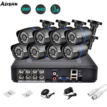 AZISHN H.265X 8CH 5MP Видео AHD Камера Система 2/4/6/8 ШТ Наружный AI Детектор Движения HD 5.0MP AHD Камеры Комплект домашней Безопасности