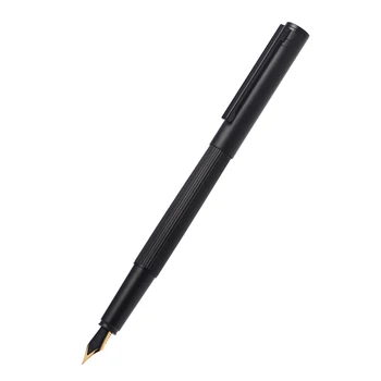 Металлическая Авторучка Hongdian H1 из Алюминиевого Сплава, Чернильная ручка, Черно-золотистый EF/F, Полностью Черный Изогнутый Наконечник, Подарочная ручка для Письма, Офис