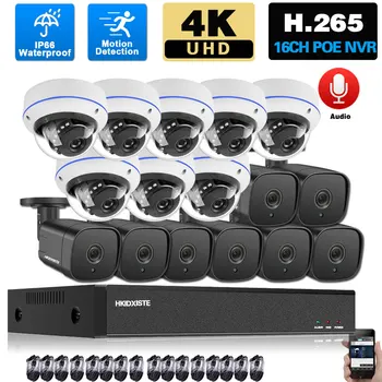 H.265 IP CCTV Камера Охранная Система POE 4K 16CH NVR Комплект Наружного ИК Ночного Видения POE Система Видеонаблюдения Комплект 8CH 8MP XMEYE