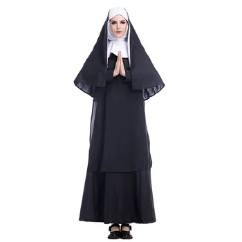 Костюм Монахини Девы Марии для взрослых, Пасхальное Миссионерское Черное платье, Костюм на Хэллоуин S-2XL