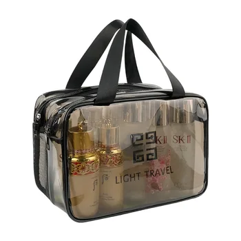 Портативная косметичка для путешествий, Прозрачная двухслойная, Большой емкости, для сухой и влажной стирки, сумка для хранения косметики, фитнес-сумка